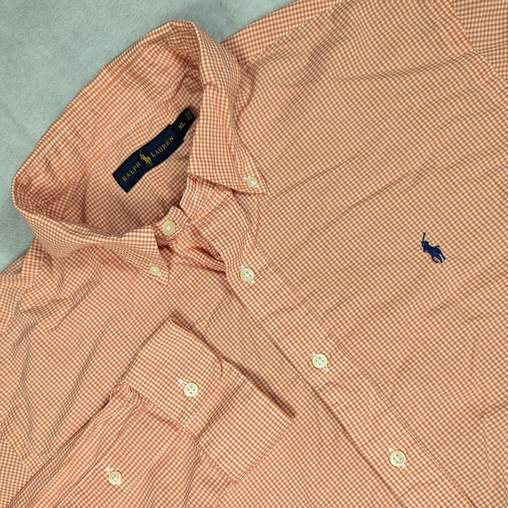 Ralph Lauren Mens XL Orange Gingham Check Button Down Shirt Long Sleeve Cotton
